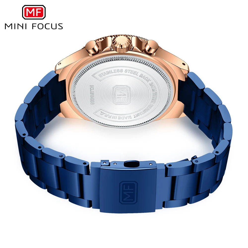 MINI FOCUS Stainless Steel Strap Chronograph Quartz Watch for Men Fashion Waterproof Luminous Dress Wristwatch with Date 0490