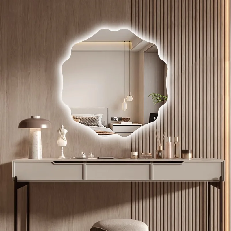 Funky Makeup Mirror Light Aesthetic Self Adhesive Dressing Table Mirror Modern Bathroom Spiegel Wand Living Room Decorations