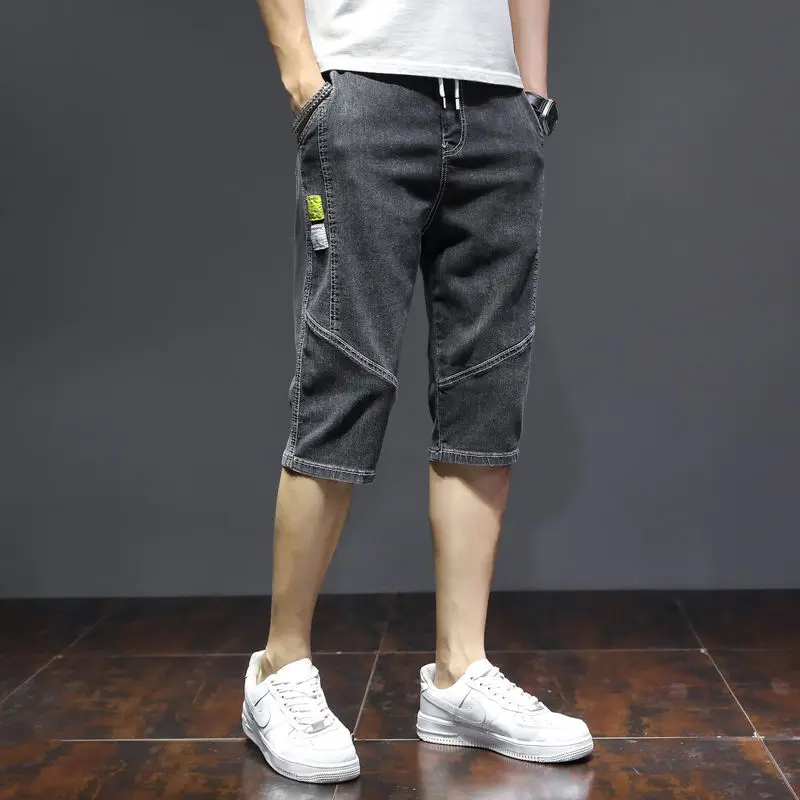 Koreon Summer Men Slim Capris Denim Shorts Streetwear Fashion New Essentials Elastic Waist Big Size Male Straight Casual Jorts