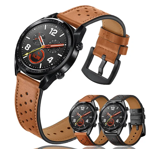 Correa de reloj de 22mm para Samsung Galaxy watch 3, 45mm, Gear S3, correa de cuero genuino para huawei watch gt 4/3/2/2e pro de 46mm