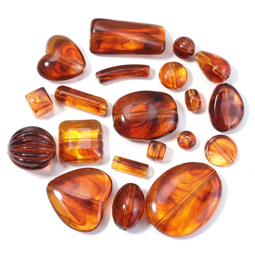 10-100 قطعة/الوحدة مختلف الأشكال العنبر الاكريليك الخرز القلب مكعب اليقطين البيضاوي فضفاض الخرز لصنع المجوهرات عقد دي اي واي سوار