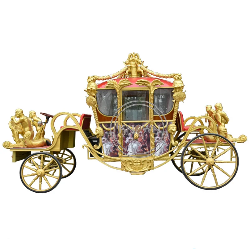 OEM Wedding Electric Horse Drawn Carriage Golden Color Royal Sculpture Horse Carriage on Sale