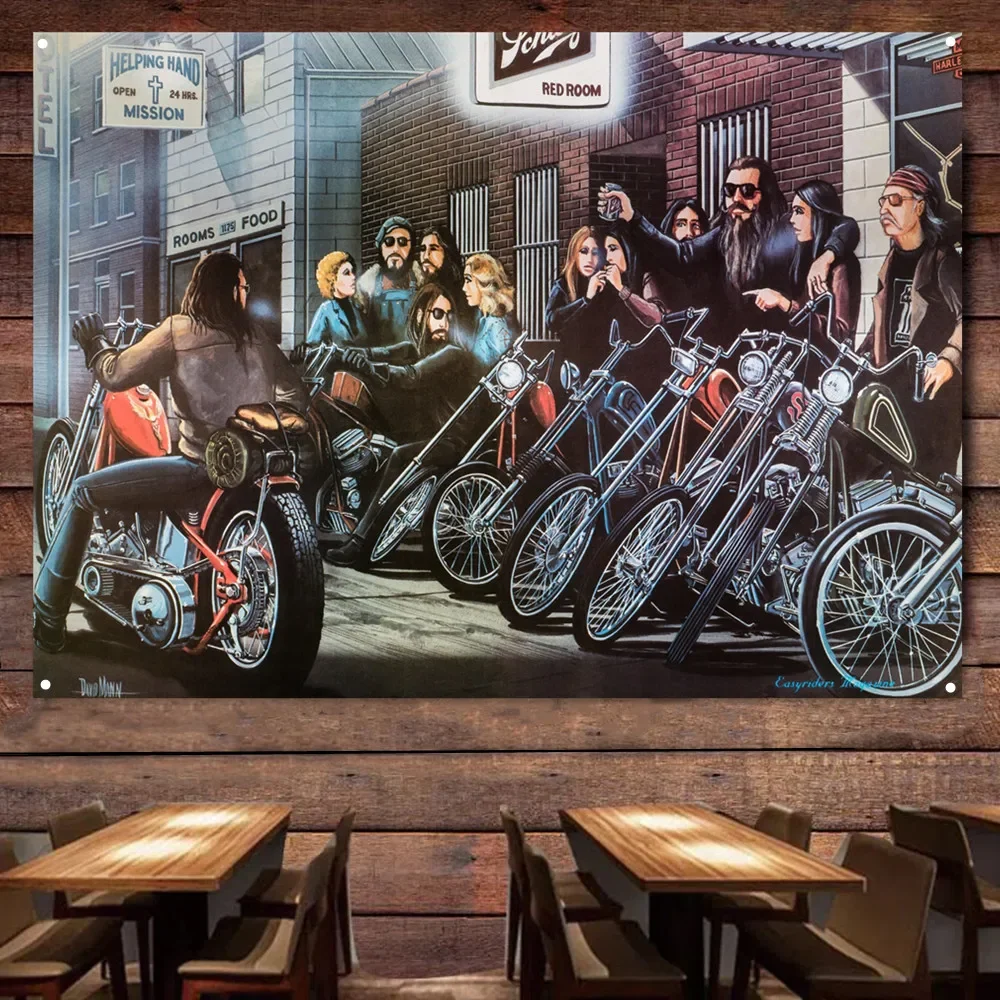 

Easy Rider Винтаж Мотоциклы Баннер Флаг Плакат Настенная Картина Гобелен Человек Пещера Бар Клуб Паб Гараж Домашний Декор Стикер