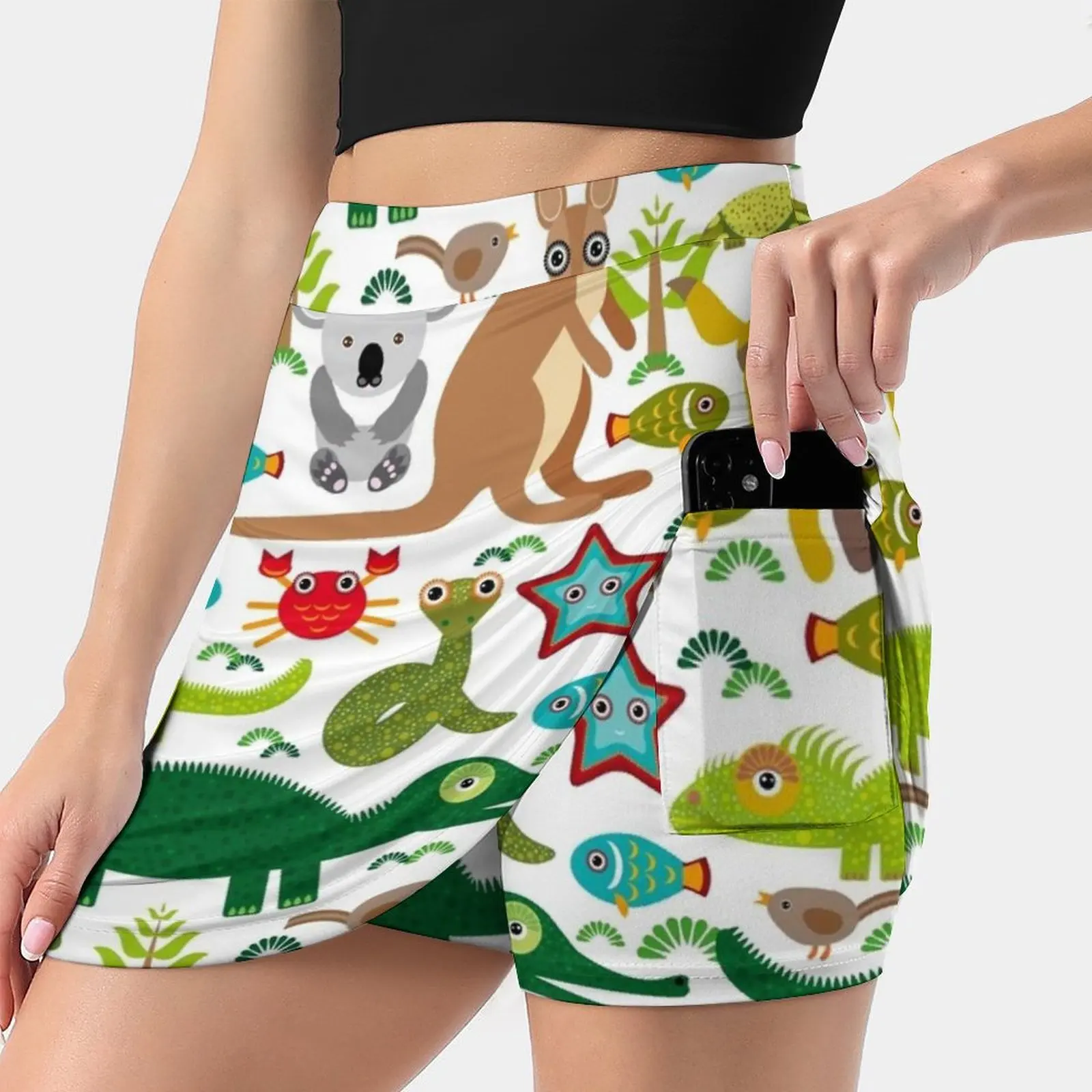 Australia : Koala , Snake , Turtle , Crocodile , Alliagtor Women's skirt Sport Skort Skirt With Pocket Fashion Korean Style