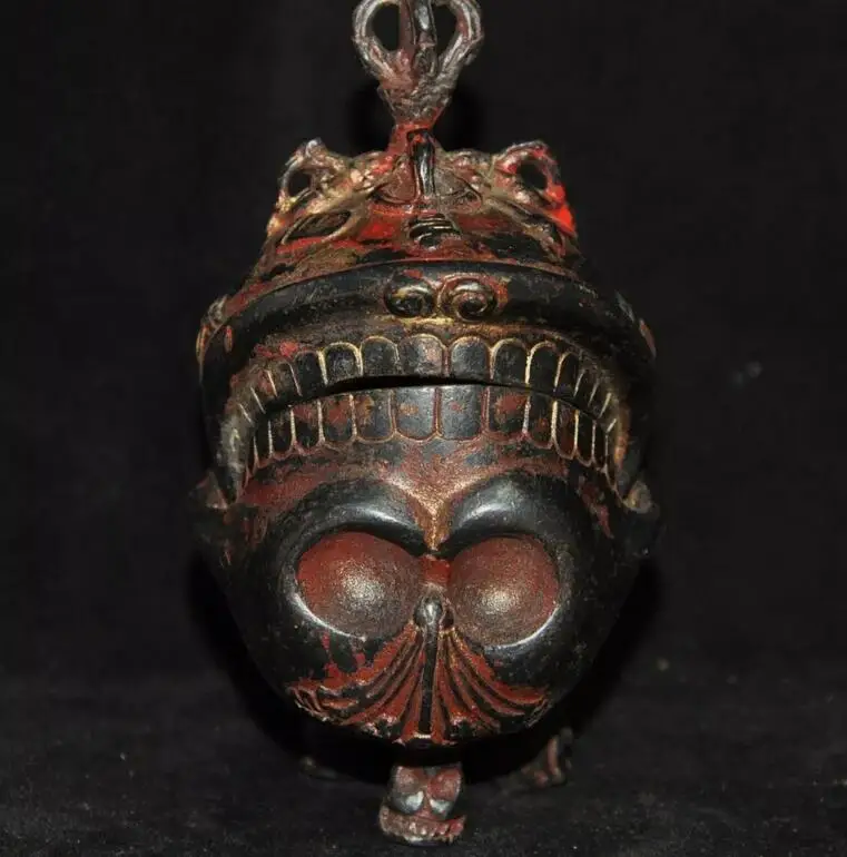 

old Tibet bronze Gilt Exorcism Skeleton skull Vajra phurpa Incense burner Censer