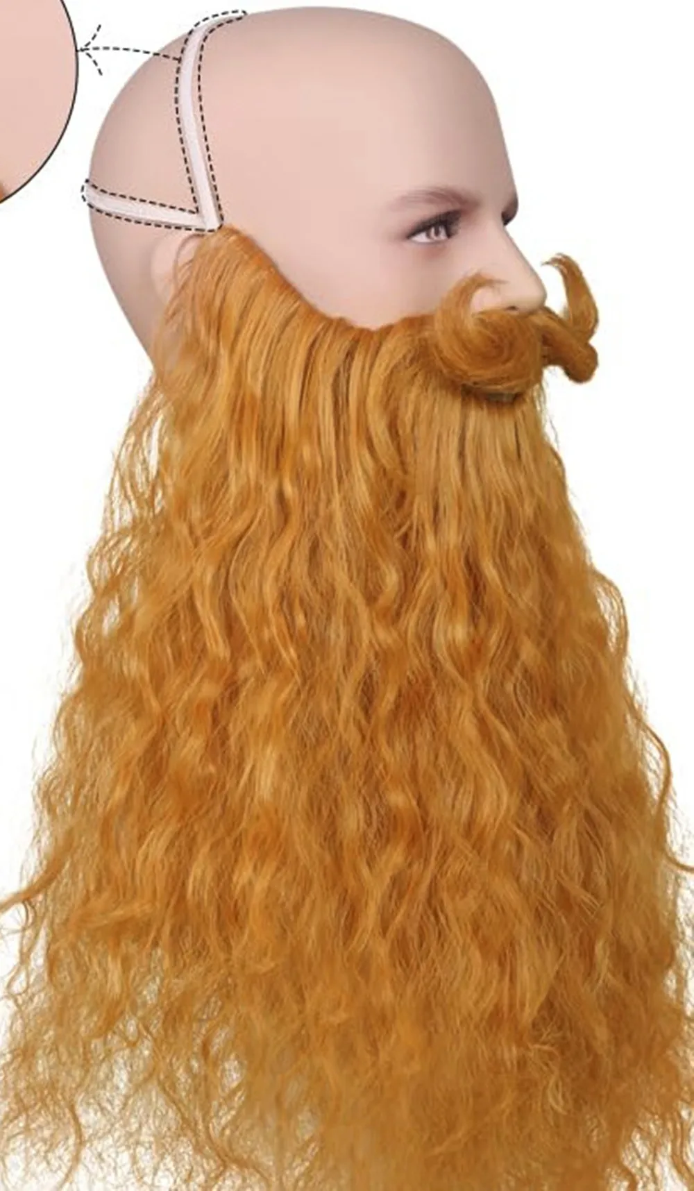 Weißer, brauner, orangefarbener, schwarzer, grauer Weihnachtsmann-Bart für Cosplay, verstellbarer Kunstbart mit Schnurrbart, Weihnachtsparty-Accessoire – Detail 4
