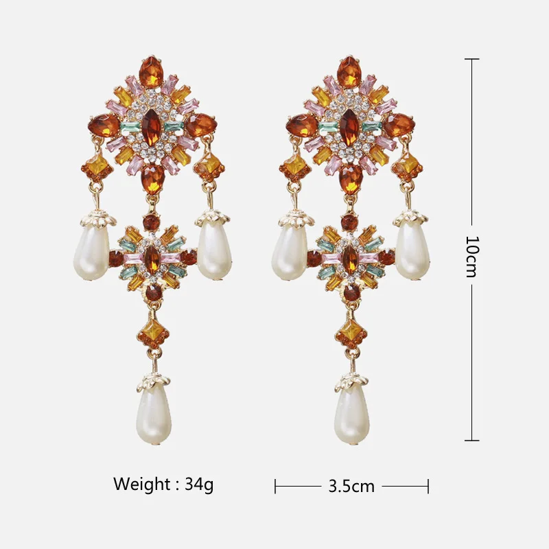 Vintage Jewelry Renaissance Wedding Pageant Party Long Luxury Acrylic Pearl Crystal Rhinestone Chandelier Earrings for Women