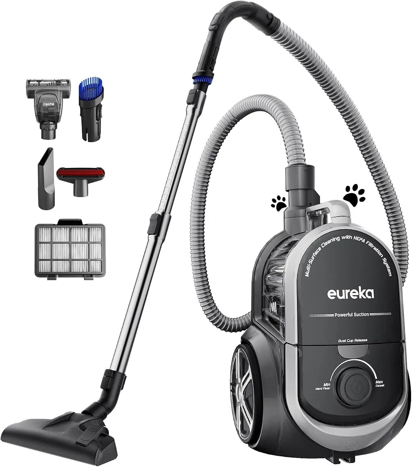 Bagless Canister Vacuum Cleaner Hardwood Floor Carpet WhirlWind Lightweight 1000W HEPA Auto Cord Rewind 2 In 1 Vac Pet Hair