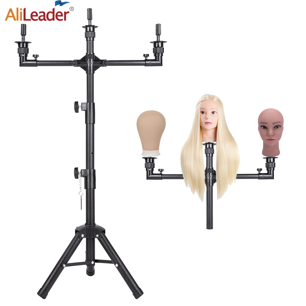 Wig Stand Tripod Reinforced Metal Mannequin Head Stand 50Inch Adjustable Non-Slip Wig Styling Stand For Cosmetology Hairdressing