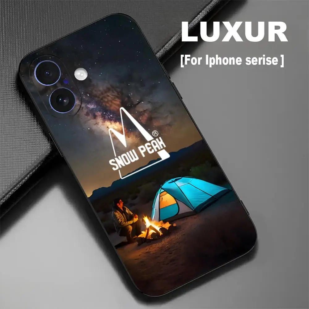 Брендовый чехол для телефона S-Snow P-Peak Outdoor для iPhone 16, 15, 14, 13, 12, 11 X XR XS 8 Plus Mini Pro Max, мягкий черный противоударный чехол