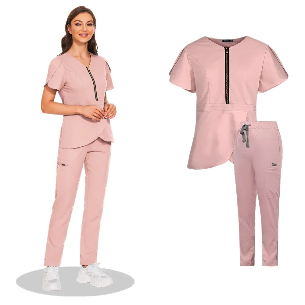 Customizable LOGO Medical Scrub Set Beauty Hospital Uniforms Women Scrub Nurses Accessories Dental Clinic Pet Workwear Clothes