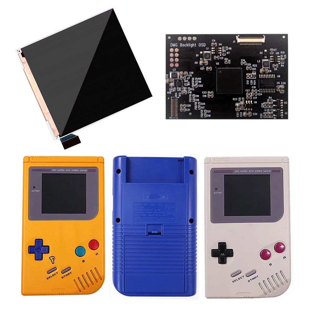 Dmg gb q5 lcd ips tela de retroiluminação rips menu osd para game boy clássico gbo dmg com carcaça com alto-falante pré-soldado
