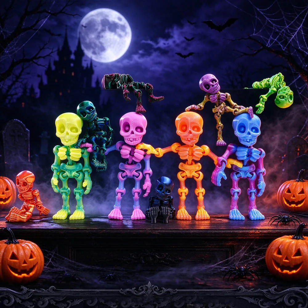 30pcs 3D Printed Skeleton Mini Statues Home Decor Items Fun Room Decoration, Holiday Gifts Creative Movable Ornament