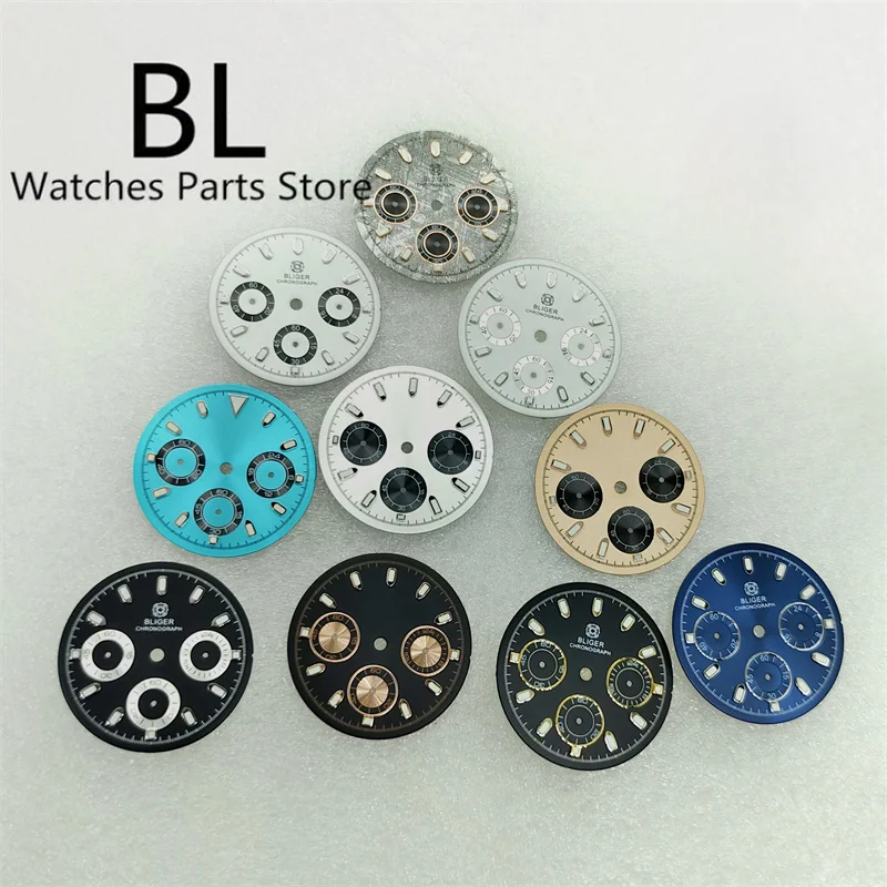 BLIGER VK63 Watch Dial 29.8mm Diameter Black Blue Gray White Gold Green Luminous Fir VK63 Quartz Movement Watch Accessoriea