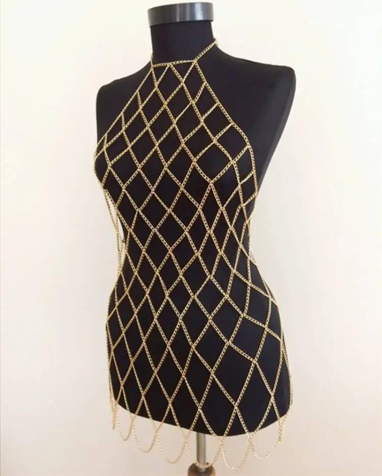 

New multi-layer fashion grid body chain, European and American metal jewelry
