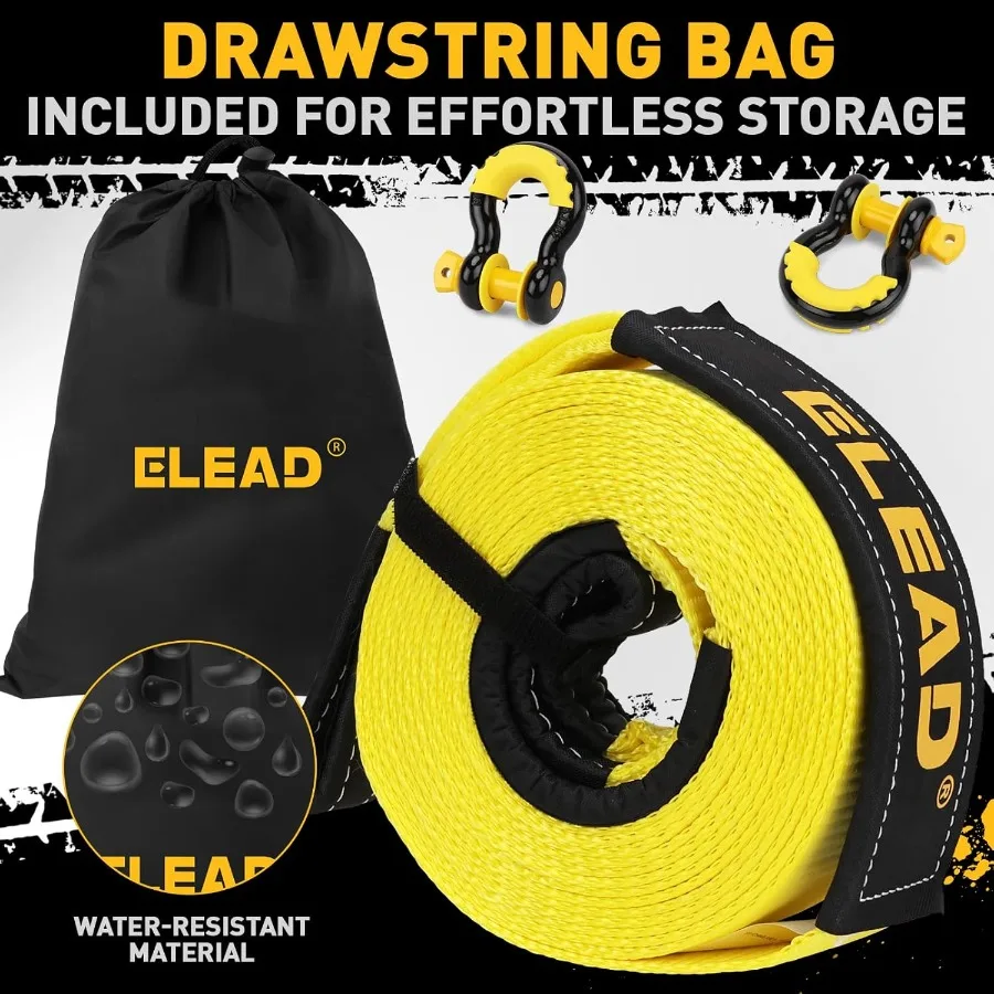 Wytrzymały pas holowniczy z haczykami 3 x 30 stóp, wytrzymałość na rozdarcie 36000 LBS, zawiera 2 szt. szekli z pierścieniem D 3/4 cala do pojazdów ratunkowych