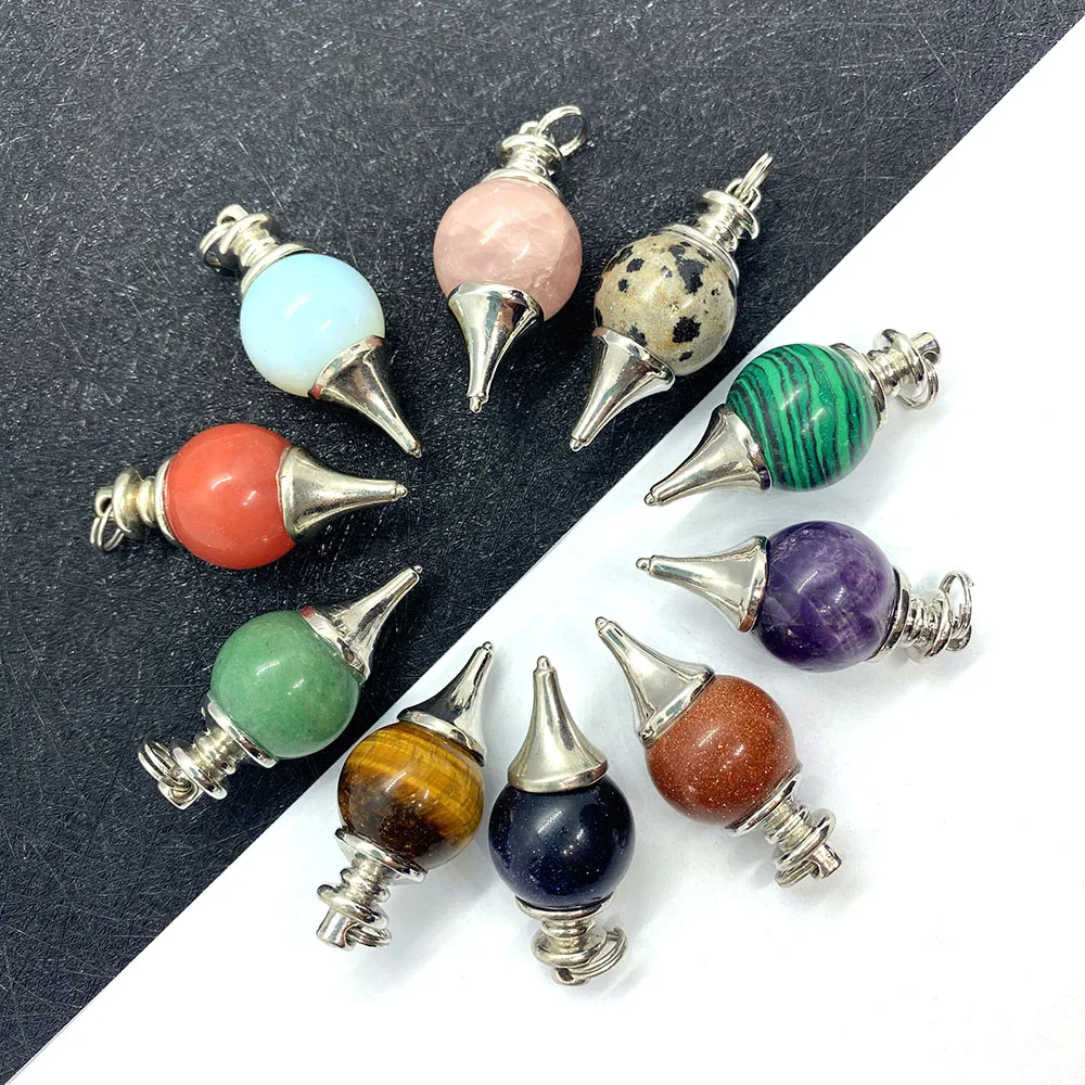 Natural Stone, Ball and Pendulum Pendant, Semi-precious Stone Pendant for DIY Jewelry Making, Necklace Bracelet, Size 17x40mm