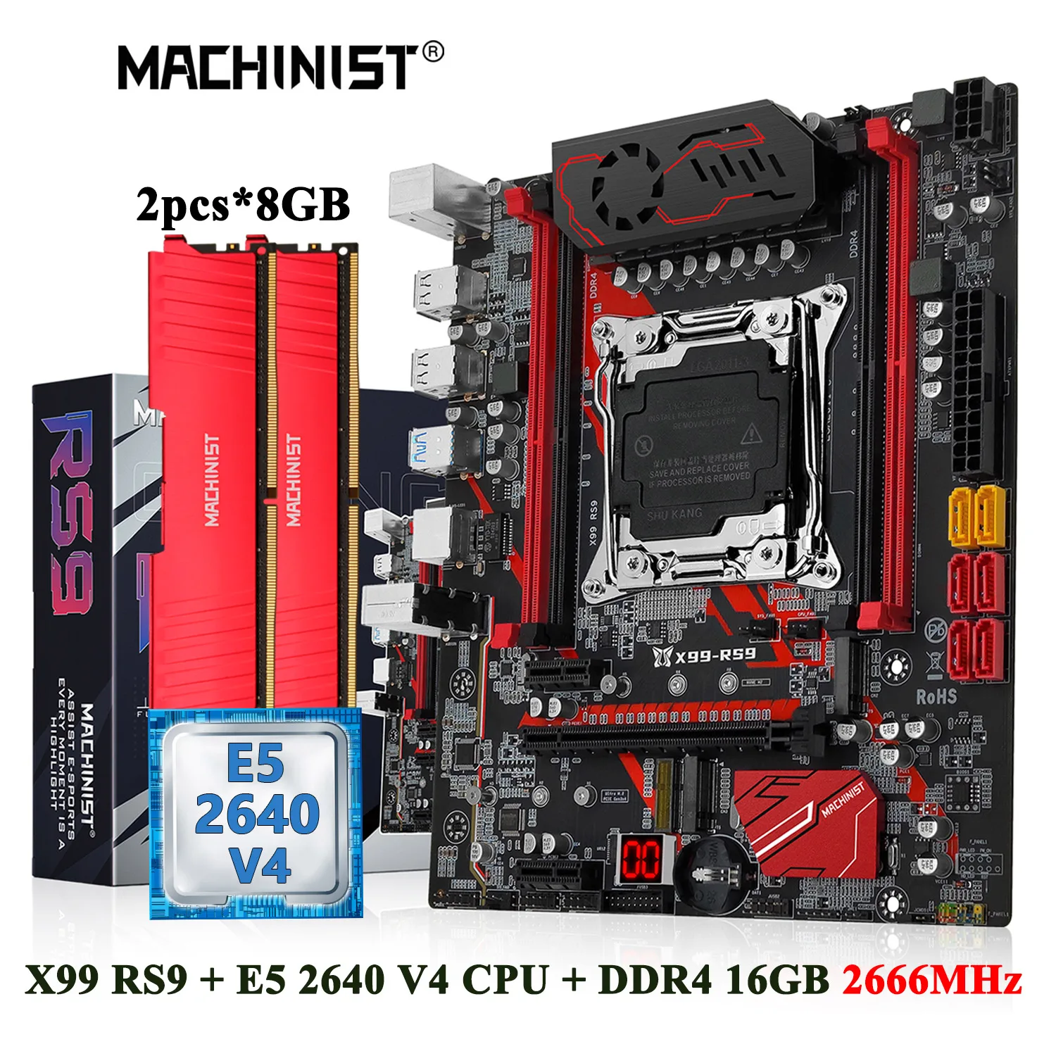 

MACHINIST X99 Motherboard Kit LGA 2011-3 Set Xeon E5 2640 V4 CPU Processor DDR4 RAM 16GB Memory M.2 MVME SATA SSD USB M-ATX RS9