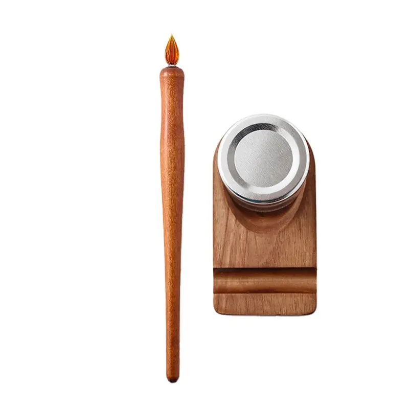 

TTKK-Glass Dip Pen Wooden Pole Ink Holder Sealed Container Art Writing Comics Illustration