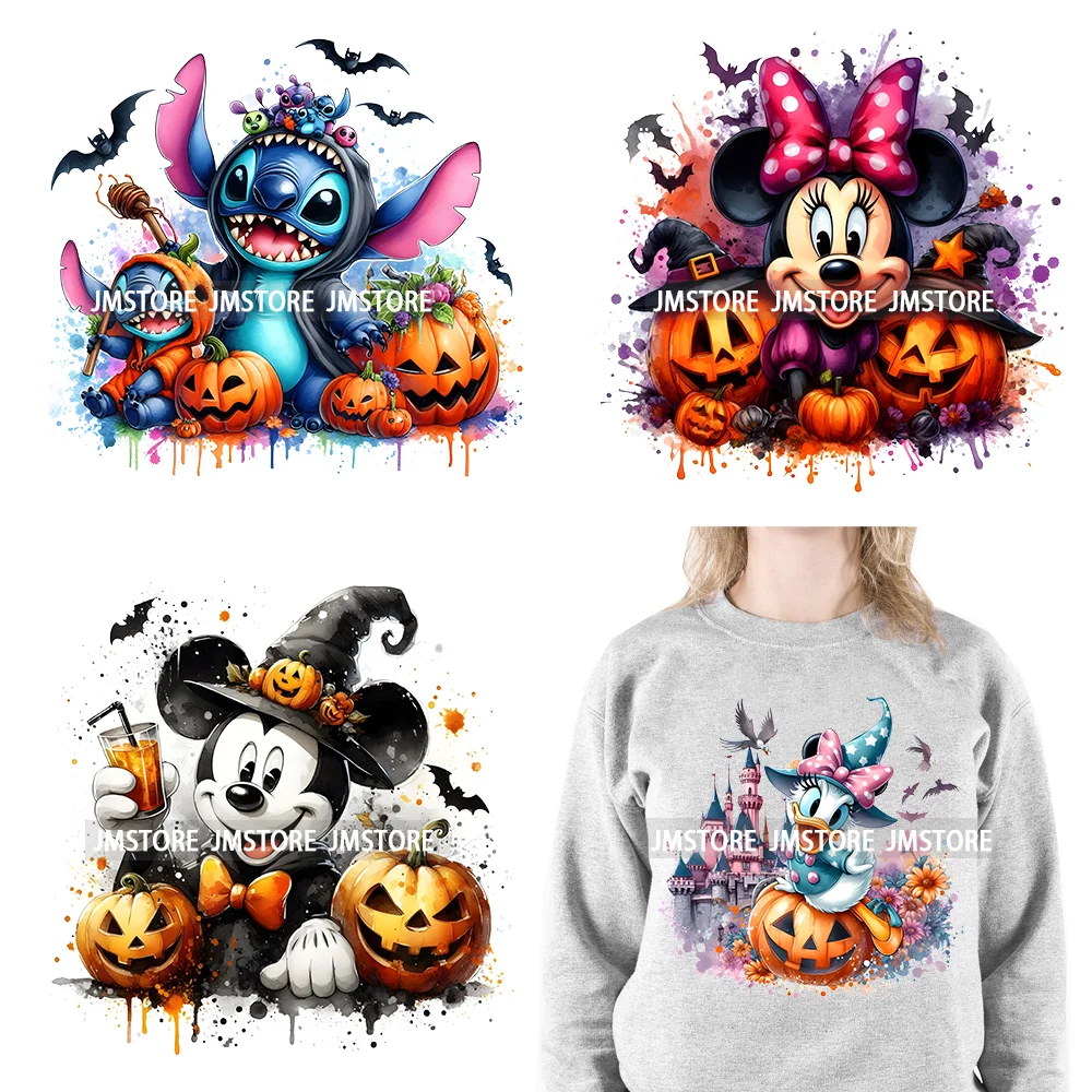 Venta al por mayor Personaje de dibujos animados Calabaza Halloween Vibes aterradores Logotipo térmico DTF Hierro en pegatinas de transferencia