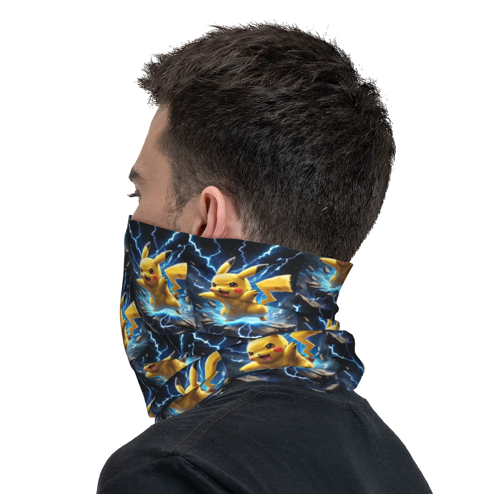 Custom P-Pikachues Flashing Lightning Winter Headband Neck Warmer Women Men Hiking Camping Tube Scarf  Face Bandana Gaiter