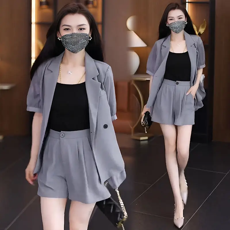 Women's Summer Fashion Thin Professional Suit Matching Set 2024 Korean Elegant Casual Short Sleeved Blazers+shorts Two-piece