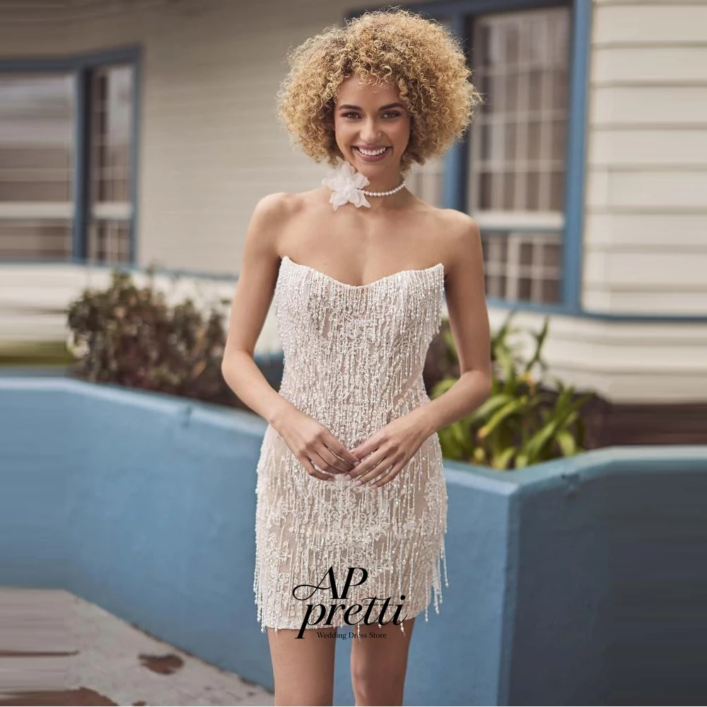 AP pretti Elegant Tulle Wedding Dresses Sweetheart Customized Sleeveless Sheath Mini-Length Bridal Gown 2026 Robe De Mariée