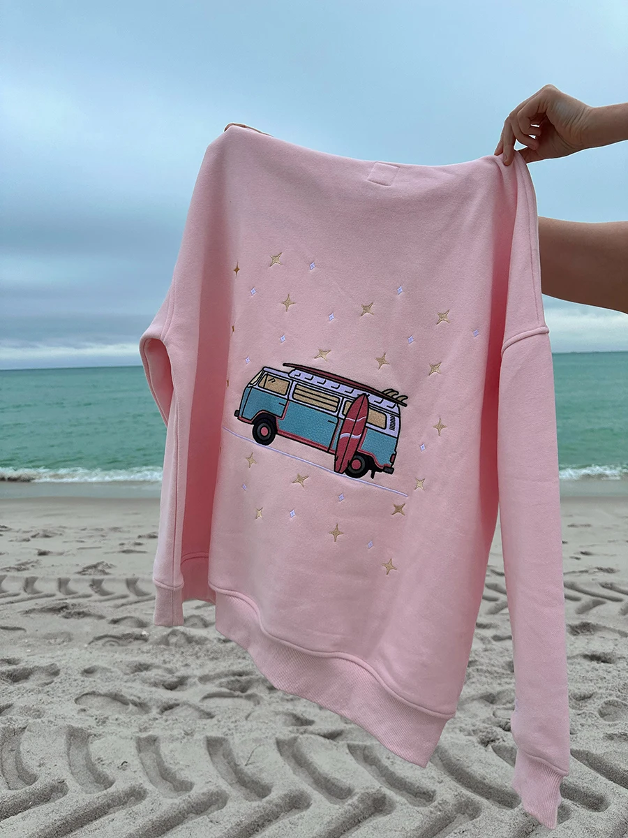 Frauen übergroße Kapuze Sweatshirt zurück Auto Stickerei Langarm Hoodies für den Herbst