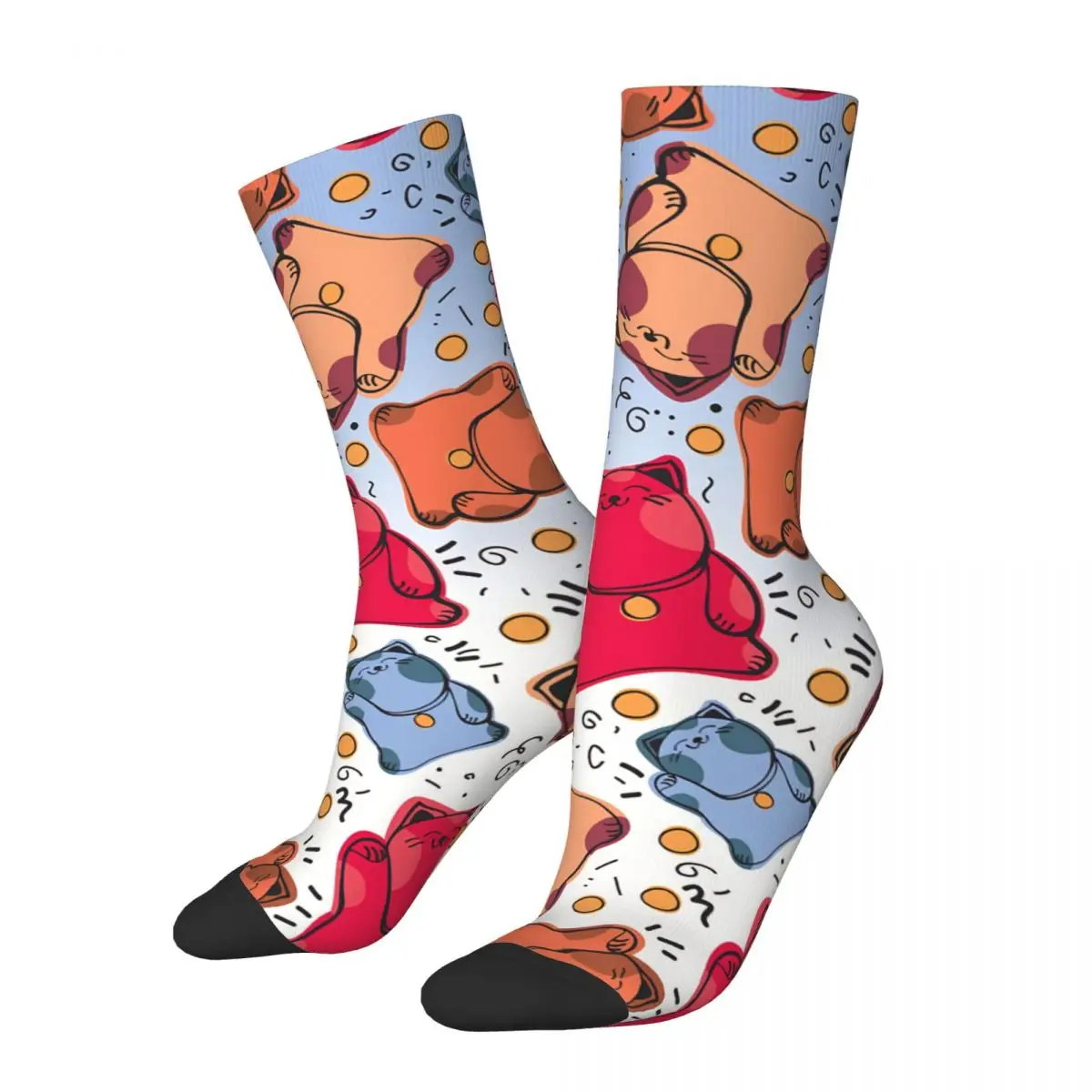 Funny Happy Sock for Men Cat Gummy Bears Background Hip Hop Japanese Style Quality Pattern Printed Crew Sock Seamless Gift