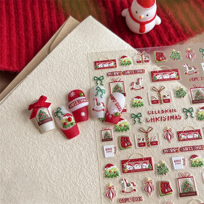 Pegatinas navideñas para uñas, varios patrones, calcomanías navideñas para decoración de uñas, calcomanías adhesivas para uñas con ciervo, muñeco de nieve, salón de manicura DIY