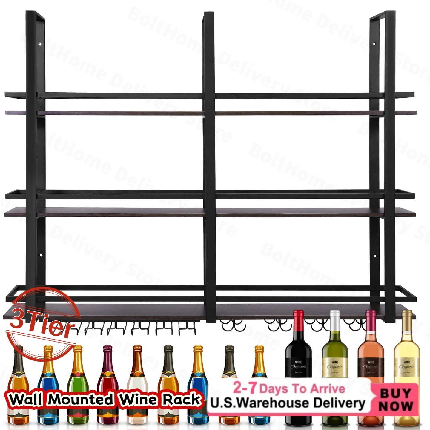 

Плавающий промышленный держатель для спиртного стекла, 3-уровневая большая металлическая витрина для бутылок вина, подвесная полка для домашнего бара, декора столовой