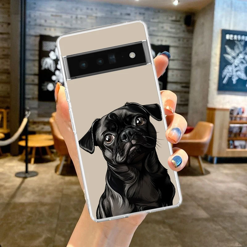 حافظة لهاتف جوجل بيكسل 9 8 7 برو 8A 7A 6A 6 Pro XL 5 4 5A 4A 3A 5G غطاء شفاف من البولي يوريثان الناعم على شكل حيوان أسود الصلصال عن قرب