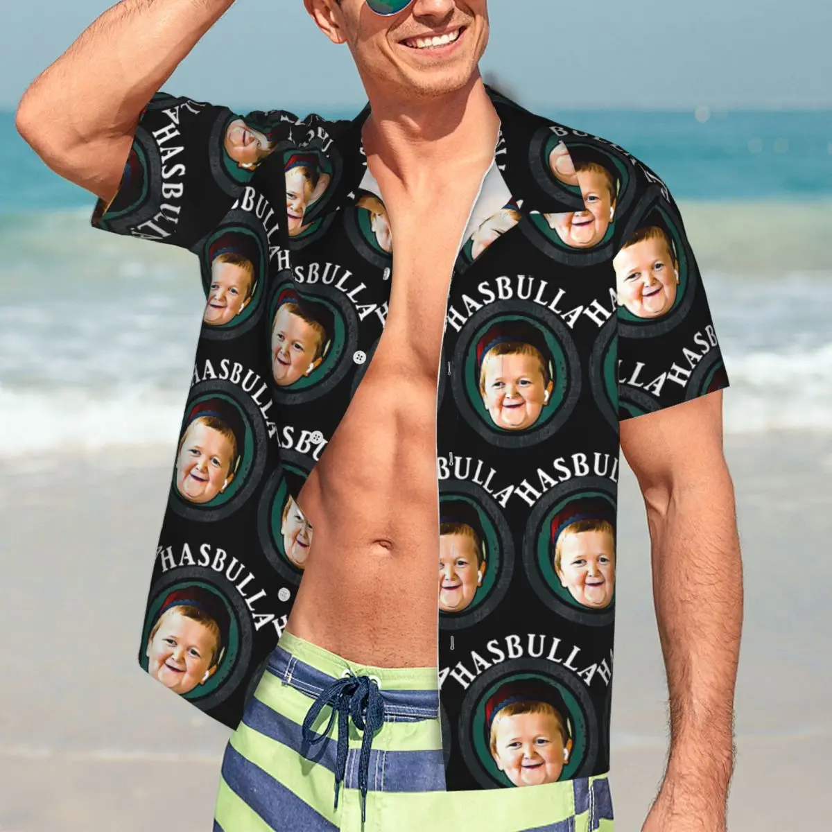 Funny Hasbulla Magomedov Hasbullah Smile Classic Hawaiian Shirts Funny Men Short Sleeve Shirt for Summer Beach Men's Button Tops