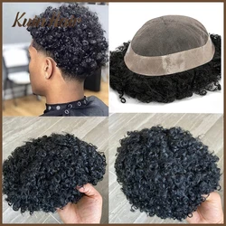 Afro Curl 4mm-25m Fine Mono Men Toupee With Knots Remy Human Hair Systems Male Capillary Prosthesis Men Hair Replacement Units