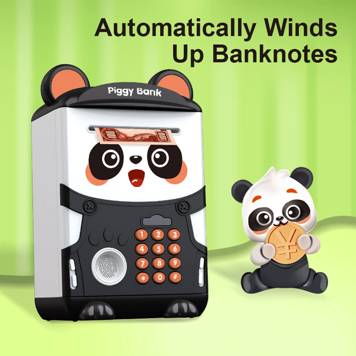 Panda Piggy Bank, Fingerprint Password Unlocking Automatic Induction Roll Simulation Creativity ATM Toys for 3+ Boys and Girls