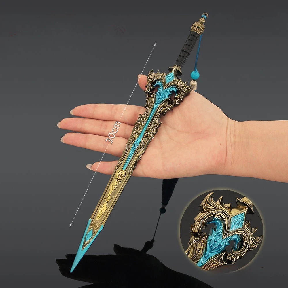22cm Chinese Investiture of The Gods Qingyun Sword Anime Peripheral Metal Weapon Model Katana Samurai Sword Keychains Crafts Toy