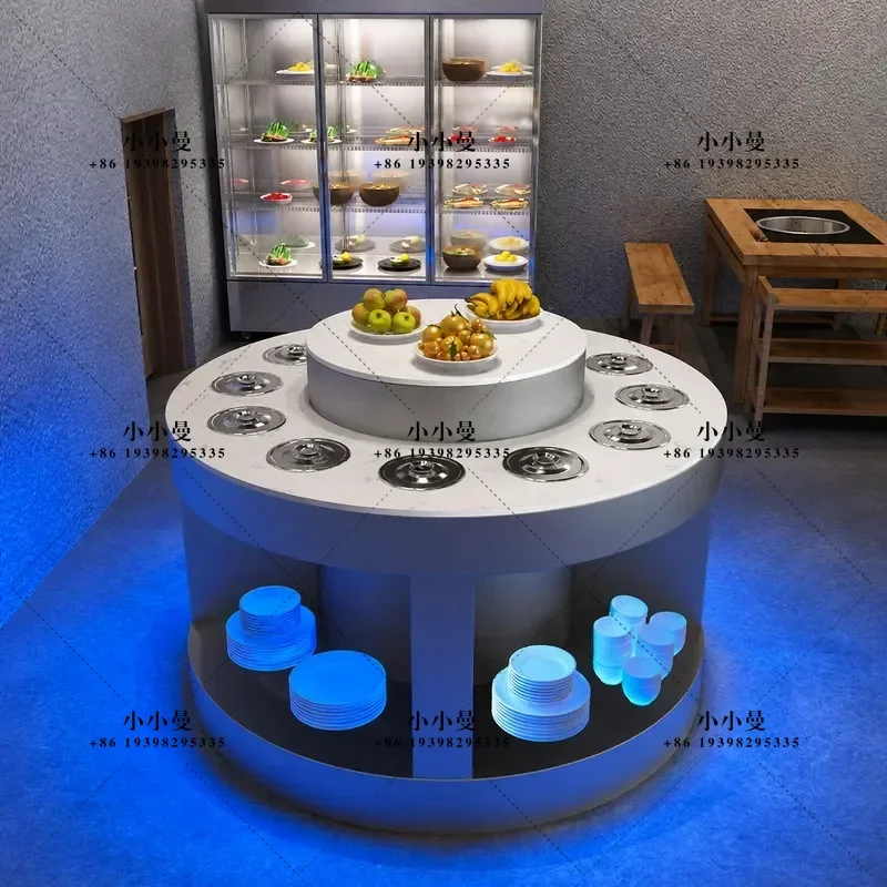 Commercial Refrigerated Self Service Seasoning Table Hot Pot Dipping Sauce Station Round Fresh Keeping Condiment Display