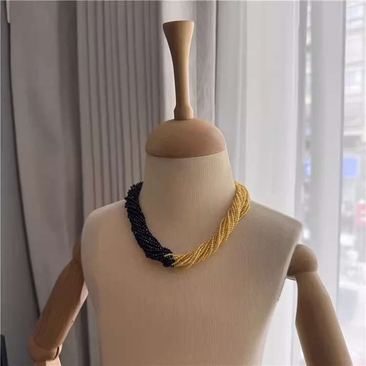 Black Spinel Yellow Amethyst Multi-Layer Choker Necklace