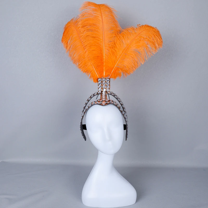 Carnival Headpiece Rhinestones Feather Headdress Samba Costume Halloween Party Bar Stage Performances Crown Dance Wings Parade 5