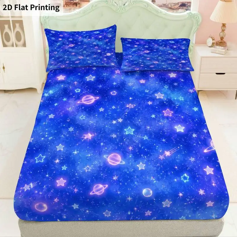 3Pcs Cosmicnebula Fitted Sheet Three Piece Set (1*Fitted Sheet + 2*Pillowcases, Coreless), Bedding Set
