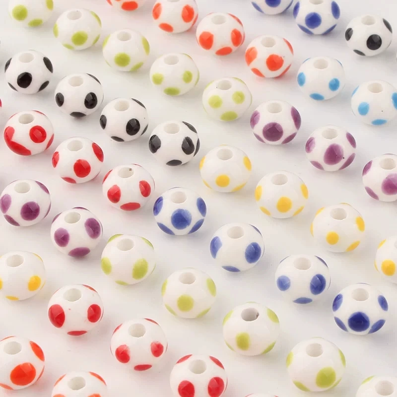 10pcs Colorful Cartoon Peas Polka Dots Straight Hole Beads Diy Handmade Jewelry Necklace Earrings Beaded Accessories Material