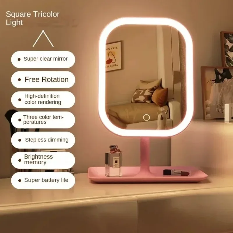 Makeup Mirror with 3 Colors LED Light Dimmable Touch Screen Vanity Mirrorr 270-degree Rotation Adjustable Portable Travel Amagi