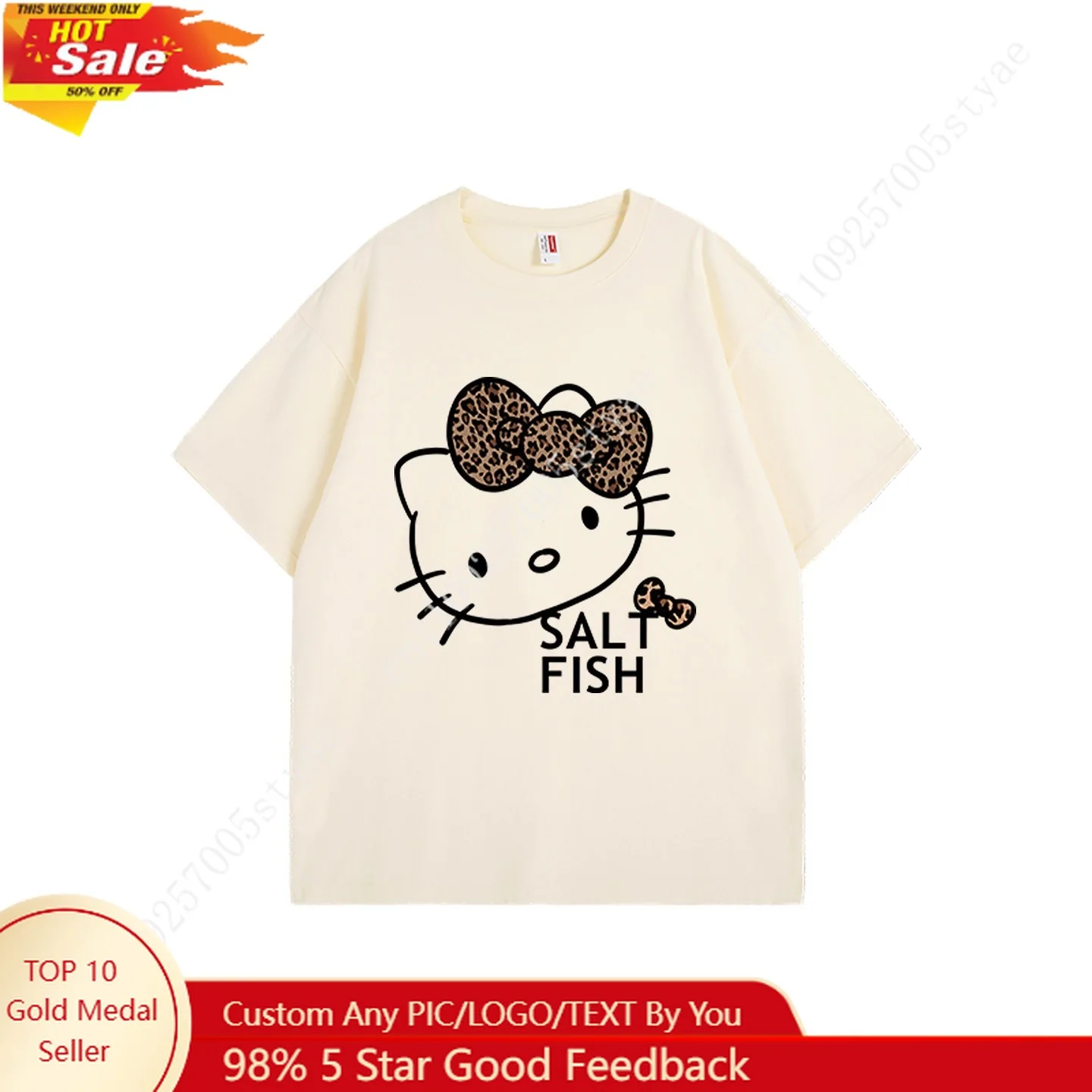

Hello Kitty Leopard Print Double Layer Cotton Short Sleeved Tops