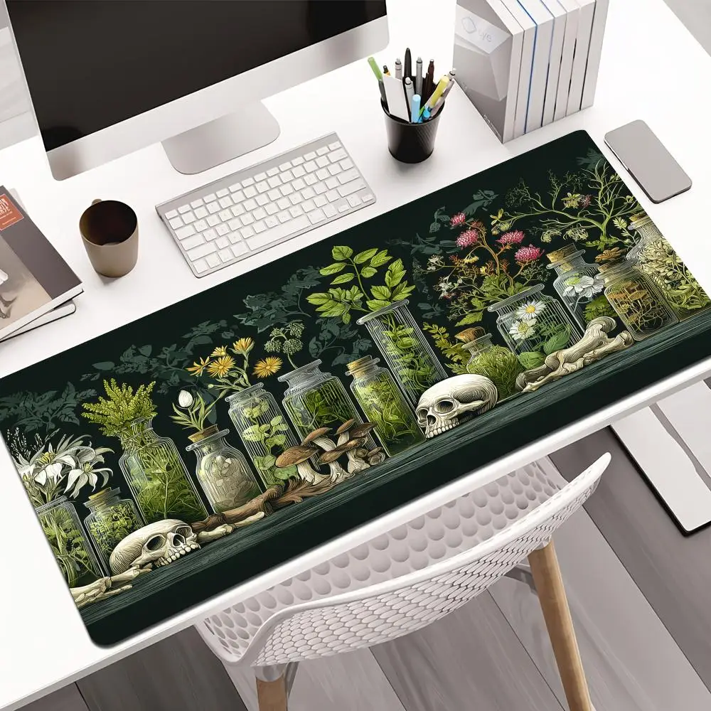 Floral Plants and Skeletons Mouse Pad Desk Mat Stitched Edge Non-Slip Durable gaming mats pc accessories desk pad HD printing