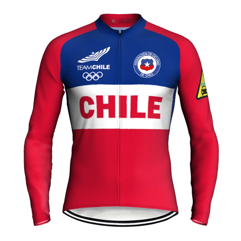 Long Sleeve Cycling Jersey for Chile, MTB Clothes, Bike Sweater, Bicycle Team Top, Mesh-Dawn Wear Jacket, Sports, XCO Shirt