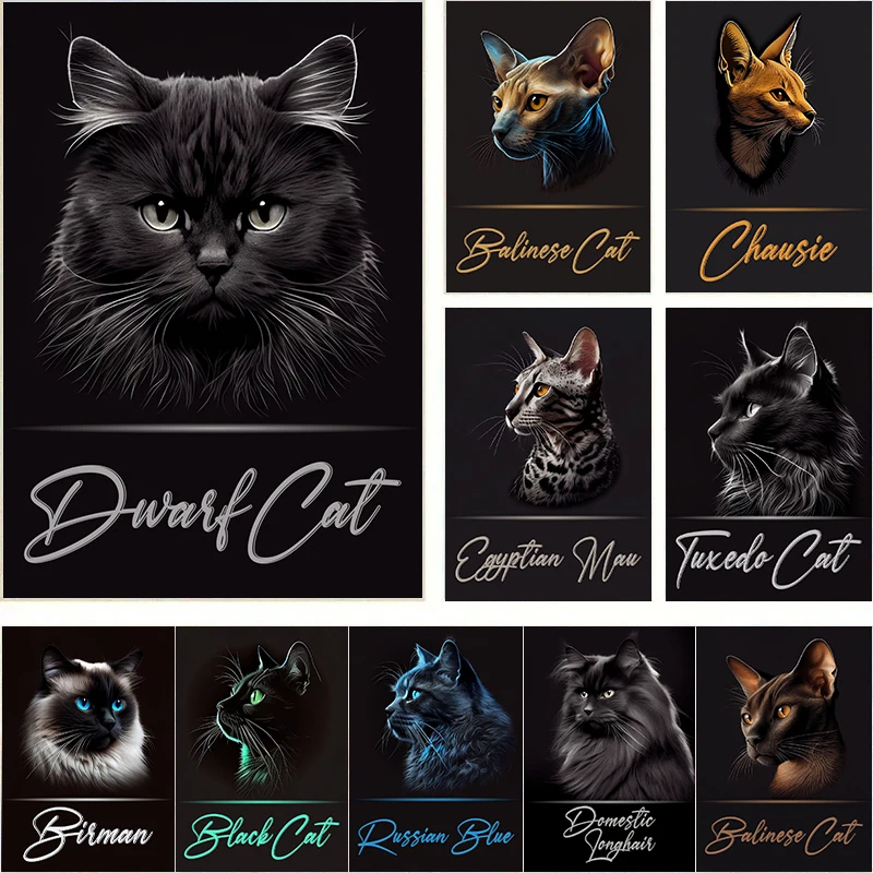 Póster con retrato de gato, pintura en lienzo, arte abstracto para pared de animales y mascotas, razas de gatos, Balinese, Chausie, Cheetoh, decoración para sala de estar y hogar