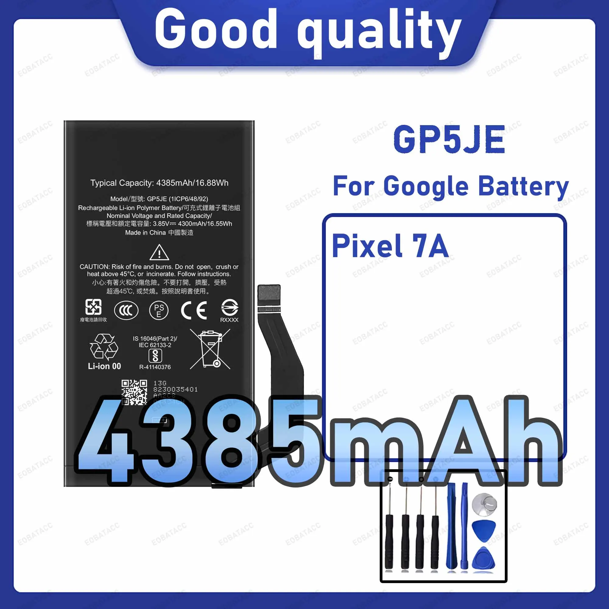 4385mAh GP5JE Replacement Battery for Google Pixel 7A with Repair Tools Kit
