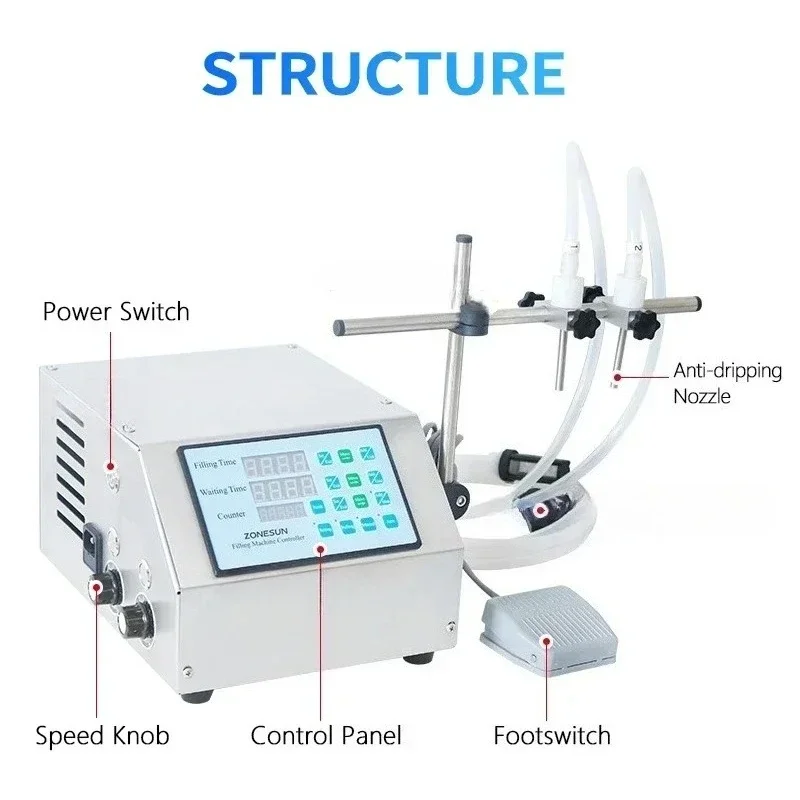 DPYT2P 액체 충전기 반자동 더블 노즐 음료 주스 향수 바이알 물 50-4000ml 병 충전기