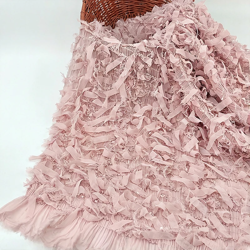 

New Three-dimensional Fringed Fabric Wedding Dress Shirt Women's High Elastic Pleated Chiffon Embroidery Fabric Sewing
