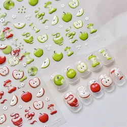 1 piece5D cute fruit jelly nail stickers red and green apple high quality nail stickers new embossed nail art decoration sticker